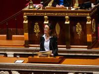 Felicie Gerard, MP deputy of the Horizons et Independants group, speaks during the public session of the solemn vote on the first part of th...