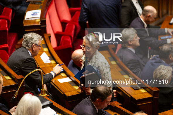 Elisabeth Borne, MP deputy of the Ensemble pour la Republique group, is seen during the public session of the solemn vote on the first part...