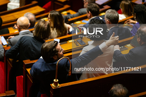 Philippe Brun, MP deputy of the Socialistes et Apparentes group, is seen during the public session of the solemn vote on the first part of t...