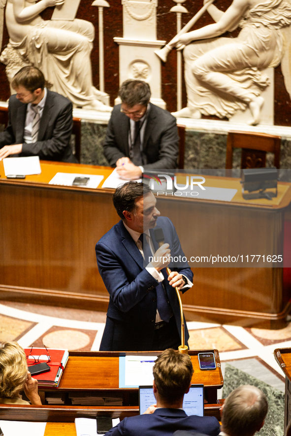 Laurent Saint-Martin, Minister attached to the Prime Minister, responsible for the Budget and Public Accounts, speaks during the public sess...