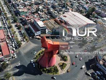 An aerial view shows the monument of ''El Coyote,'' which has a height of 21 meters, located in Nezahualcoyotl, State of Mexico. The El Coyo...