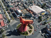 An aerial view shows the monument of ''El Coyote,'' which has a height of 21 meters, located in Nezahualcoyotl, State of Mexico. The El Coyo...