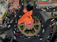 An aerial view shows the monument of ''El Coyote,'' which has a height of 21 meters, located in Nezahualcoyotl, State of Mexico. The El Coyo...