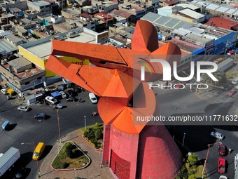 An aerial view shows the monument of ''El Coyote,'' which has a height of 21 meters, located in Nezahualcoyotl, State of Mexico. The El Coyo...