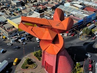 An aerial view shows the monument of ''El Coyote,'' which has a height of 21 meters, located in Nezahualcoyotl, State of Mexico. The El Coyo...