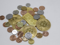 A photo taken on November 13, 2024, shows bitcoins in Huaian, Jiangsu province, China. (