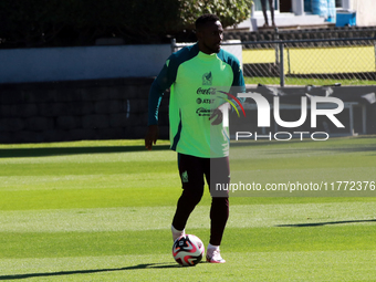 Forward Julian Quinones participates in a training session of the Mexican National Soccer Team before their Concacaf Nations League match ag...