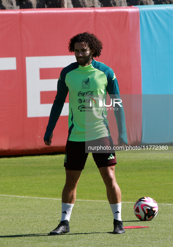 Forward Cesar Huerta participates in a training session of the Mexican National Soccer Team before their Concacaf Nations League match again...