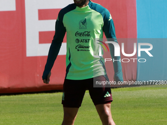 Forward Cesar Huerta participates in a training session of the Mexican National Soccer Team before their Concacaf Nations League match again...