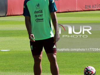 Midfielder Victor Guzman participates in a training session of the Mexican National Soccer Team before their Concacaf Nations League match a...