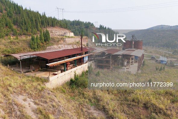 An aerial photo shows an abandoned factory in a mountain in Cengong County, Qiandongnan Miao and Dong Autonomous Prefecture, Southwest China...