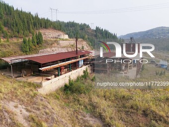 An aerial photo shows an abandoned factory in a mountain in Cengong County, Qiandongnan Miao and Dong Autonomous Prefecture, Southwest China...