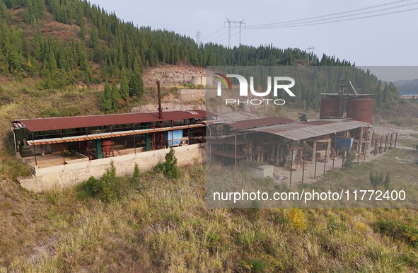 An aerial photo shows an abandoned factory in a mountain in Cengong County, Qiandongnan Miao and Dong Autonomous Prefecture, Southwest China...