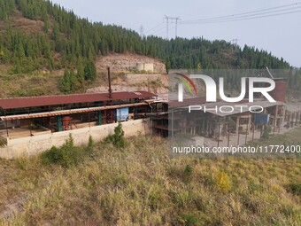 An aerial photo shows an abandoned factory in a mountain in Cengong County, Qiandongnan Miao and Dong Autonomous Prefecture, Southwest China...