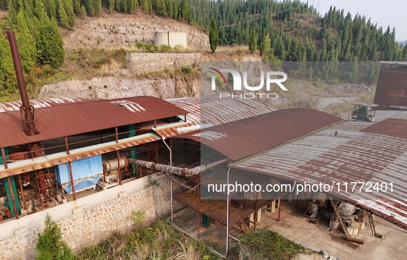 An aerial photo shows an abandoned factory in a mountain in Cengong County, Qiandongnan Miao and Dong Autonomous Prefecture, Southwest China...