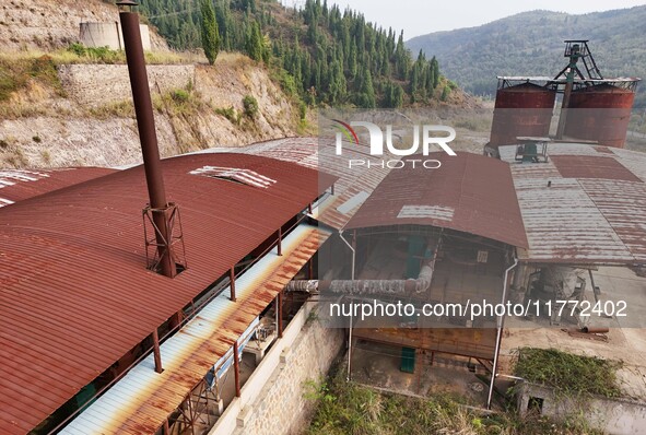 An aerial photo shows an abandoned factory in a mountain in Cengong County, Qiandongnan Miao and Dong Autonomous Prefecture, Southwest China...