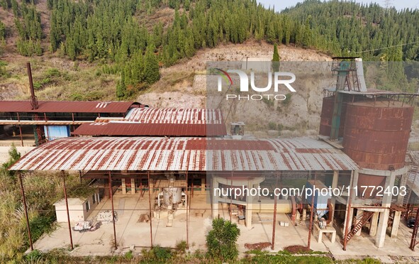 An aerial photo shows an abandoned factory in a mountain in Cengong County, Qiandongnan Miao and Dong Autonomous Prefecture, Southwest China...