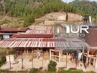 An aerial photo shows an abandoned factory in a mountain in Cengong County, Qiandongnan Miao and Dong Autonomous Prefecture, Southwest China...