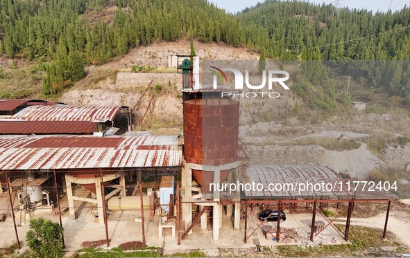 An aerial photo shows an abandoned factory in a mountain in Cengong County, Qiandongnan Miao and Dong Autonomous Prefecture, Southwest China...