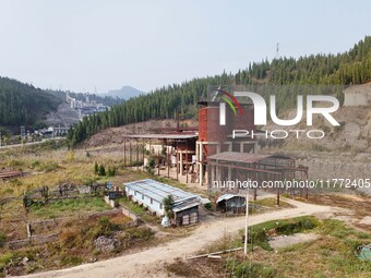 An aerial photo shows an abandoned factory in a mountain in Cengong County, Qiandongnan Miao and Dong Autonomous Prefecture, Southwest China...