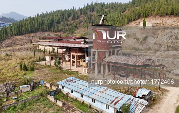 An aerial photo shows an abandoned factory in a mountain in Cengong County, Qiandongnan Miao and Dong Autonomous Prefecture, Southwest China...