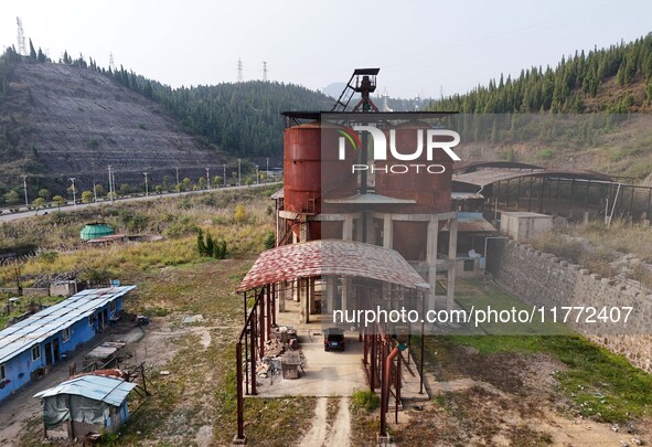 An aerial photo shows an abandoned factory in a mountain in Cengong County, Qiandongnan Miao and Dong Autonomous Prefecture, Southwest China...