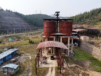 An aerial photo shows an abandoned factory in a mountain in Cengong County, Qiandongnan Miao and Dong Autonomous Prefecture, Southwest China...