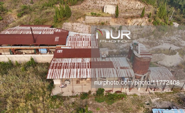 An aerial photo shows an abandoned factory in a mountain in Cengong County, Qiandongnan Miao and Dong Autonomous Prefecture, Southwest China...