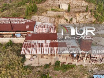 An aerial photo shows an abandoned factory in a mountain in Cengong County, Qiandongnan Miao and Dong Autonomous Prefecture, Southwest China...