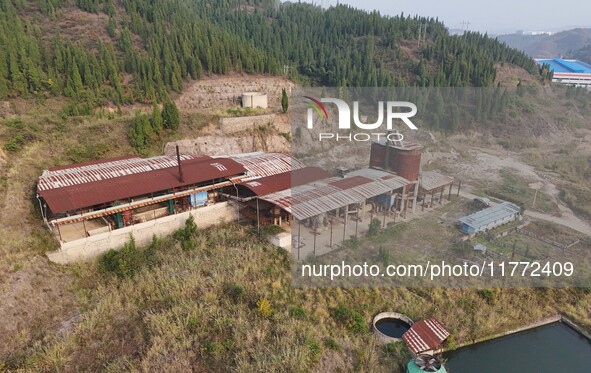 An aerial photo shows an abandoned factory in a mountain in Cengong County, Qiandongnan Miao and Dong Autonomous Prefecture, Southwest China...