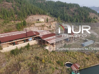 An aerial photo shows an abandoned factory in a mountain in Cengong County, Qiandongnan Miao and Dong Autonomous Prefecture, Southwest China...