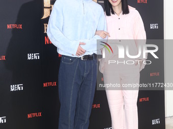 Actress Chin Hua Yang and actor Zhan Huaiyun attend a TV drama joint visit in Taipei, Taiwan province, China, on November 12, 2024. (