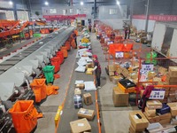 Workers of a courier company sort packages on a smart express line in Enshi, Hubei province, China, on November 13, 2024. (