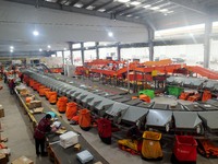 Workers of a courier company sort packages on a smart express line in Enshi, Hubei province, China, on November 13, 2024. (