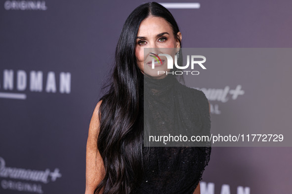 Demi Moore wearing Erdem arrives at the Los Angeles Premiere Of Paramount+'s Original Series 'Landman' Season 1 held at the Paramount Theatr...