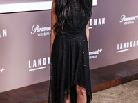 Demi Moore wearing Erdem arrives at the Los Angeles Premiere Of Paramount+'s Original Series 'Landman' Season 1 held at the Paramount Theatr...