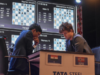 India's chess grandmaster Rameshbabu Praggnanandhaa and five-time world chess champion Magnus Carlsen of Norway face off in a rapid round of...