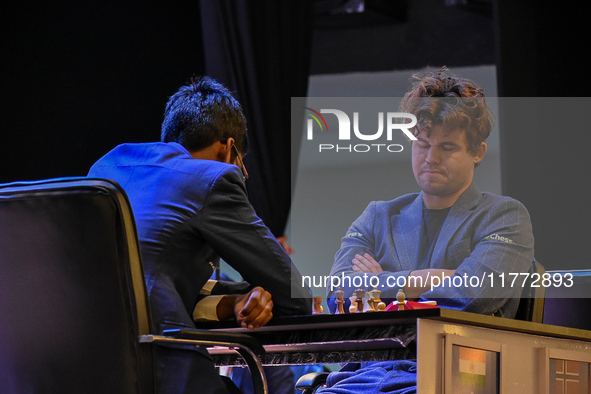 India's chess grandmaster Rameshbabu Praggnanandhaa and five-time world chess champion Magnus Carlsen of Norway face off in a rapid round of...