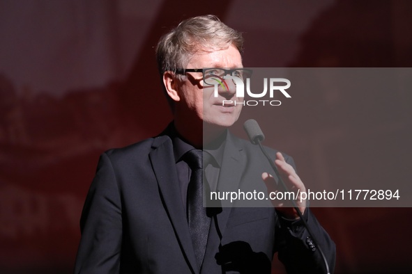 Marek Zydowicz, the CEO and founder of the Camerimage Film Festival, speaks during the closing ceremony of Energa Camerimage International F...