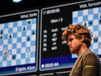 Five-time world chess champion Magnus Carlsen of Norway is seen during the 6th TATA Steel chess competition in Kolkata, India, on November 1...