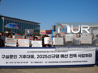 A press conference takes place in front of the National Assembly in Yeouido, organized by the Gamcheon Dam Opposition Committee, the Suncheo...