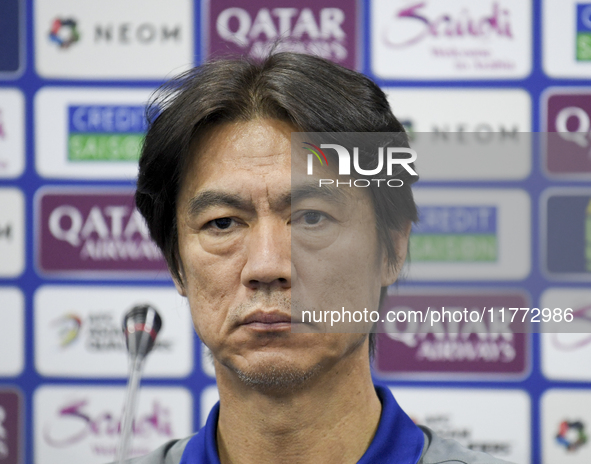 Hong Myung Bo, head coach of the Korea Republic National team, attends a press conference ahead of the AFC Asian Qualifiers Road to 26 match...