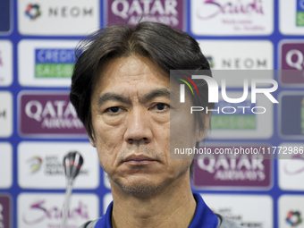 Hong Myung Bo, head coach of the Korea Republic National team, attends a press conference ahead of the AFC Asian Qualifiers Road to 26 match...