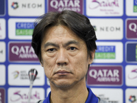 Hong Myung Bo, head coach of the Korea Republic National team, attends a press conference ahead of the AFC Asian Qualifiers Road to 26 match...