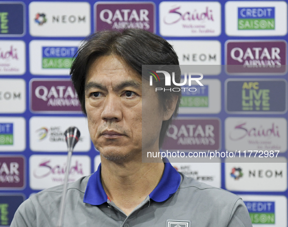 Hong Myung Bo, head coach of the Korea Republic National team, attends a press conference ahead of the AFC Asian Qualifiers Road to 26 match...