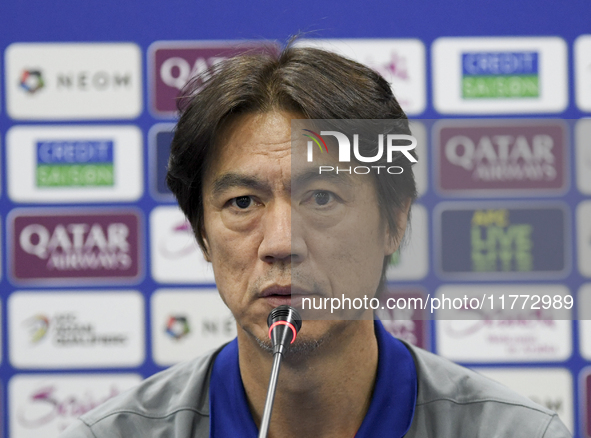 Hong Myung Bo, head coach of the Korea Republic National team, attends a press conference ahead of the AFC Asian Qualifiers Road to 26 match...