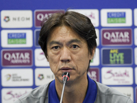 Hong Myung Bo, head coach of the Korea Republic National team, attends a press conference ahead of the AFC Asian Qualifiers Road to 26 match...