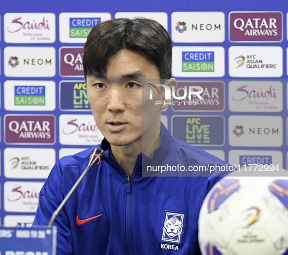 Hwang In-Beom, a player for the Korea Republic National team, arrives to attend a press conference ahead of the AFC Asian Qualifiers Road to...