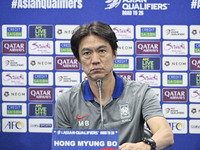 Hong Myung Bo, head coach of the Korea Republic National team, attends a press conference ahead of the AFC Asian Qualifiers Road to 26 match...