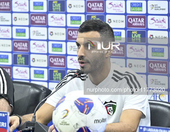 Kuwait National team player Fahad Al Hajiri attends a press conference ahead of the AFC Asian Qualifiers Road to 26 match between Kuwait and...